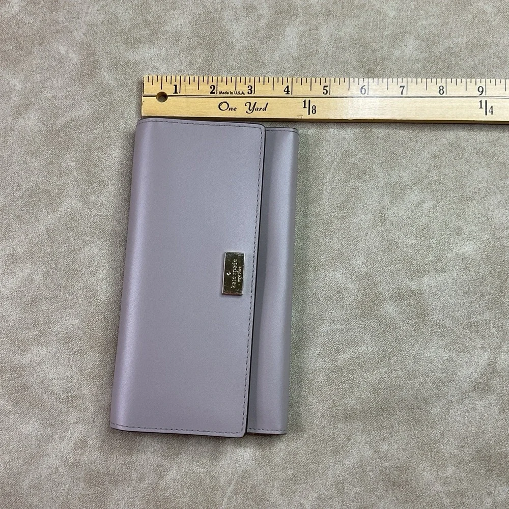 Kate Spade Wallet Clutch Bifold Leather Organizer Taupe Coin Smooth